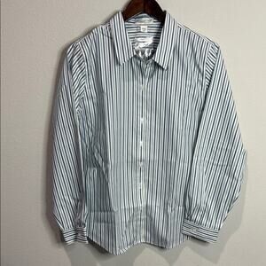 Coldwater Creek Blue/Green/White Pinstripe Non-Iron Button Up Shirt Size 14P NWT